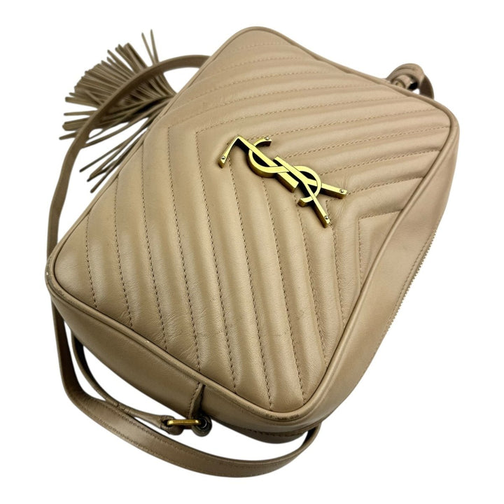 Saint Laurent Medium YSL Beige Lou Black Quilted Leather Crossbody Handbag - Lux Central