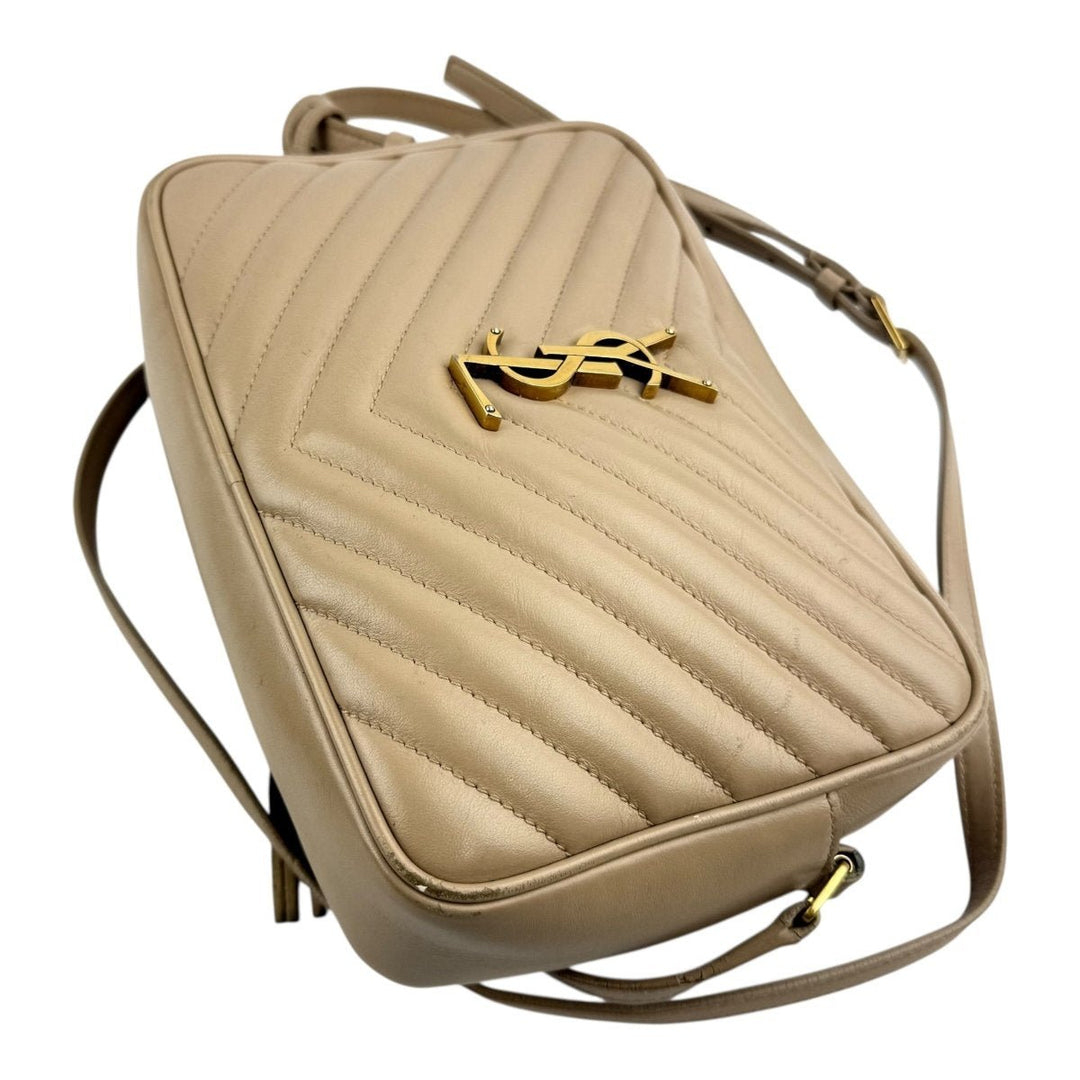 Saint Laurent Medium YSL Beige Lou Black Quilted Leather Crossbody Handbag - Lux Central