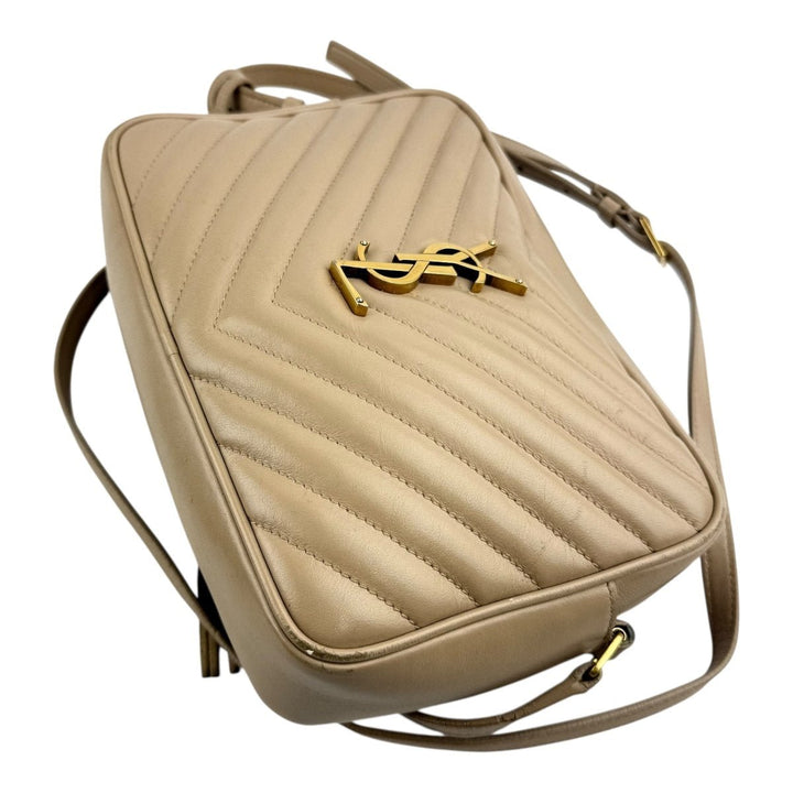 Saint Laurent Medium YSL Beige Lou Black Quilted Leather Crossbody Handbag - Lux Central