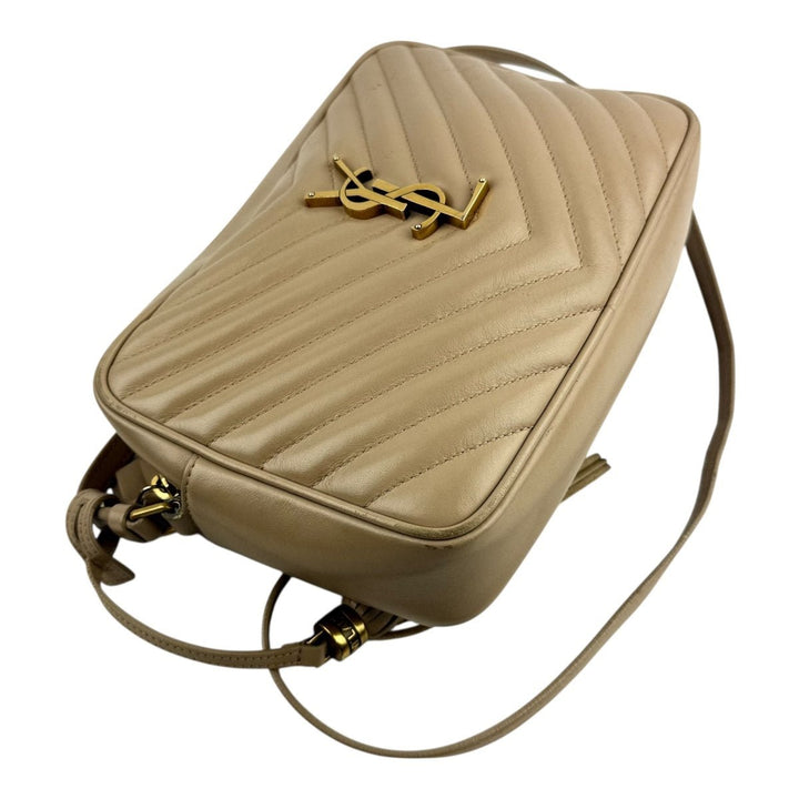 Saint Laurent Medium YSL Beige Lou Black Quilted Leather Crossbody Handbag - Lux Central