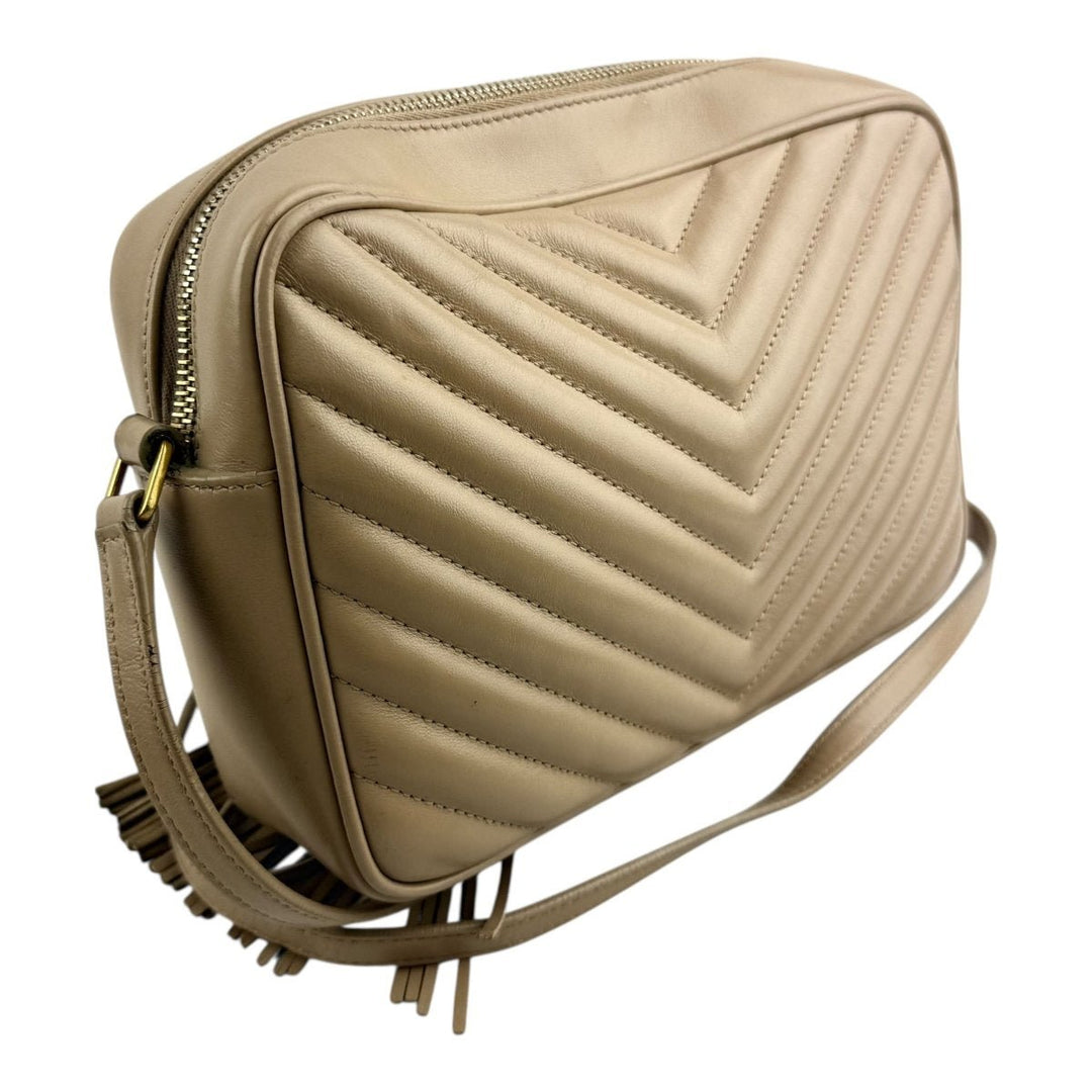 Saint Laurent Medium YSL Beige Lou Black Quilted Leather Crossbody Handbag - Lux Central