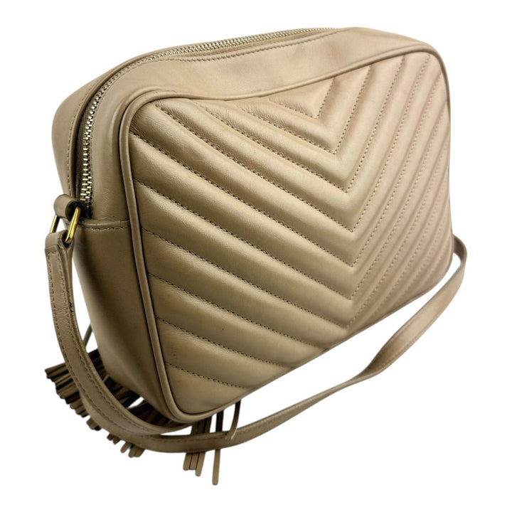 Saint Laurent Medium YSL Beige Lou Black Quilted Leather Crossbody Handbag - Lux Central