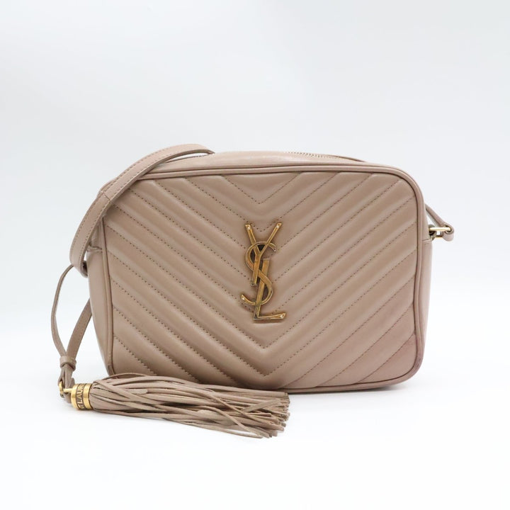 Saint Laurent Medium YSL Beige Lou Quilted Leather Crossbody Handbag - Lux Central