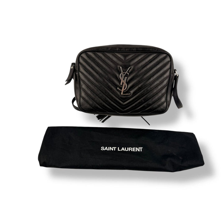 Saint Laurent Medium YSL Black Lou Black Quilted Leather Crossbody Handbag - Lux Central