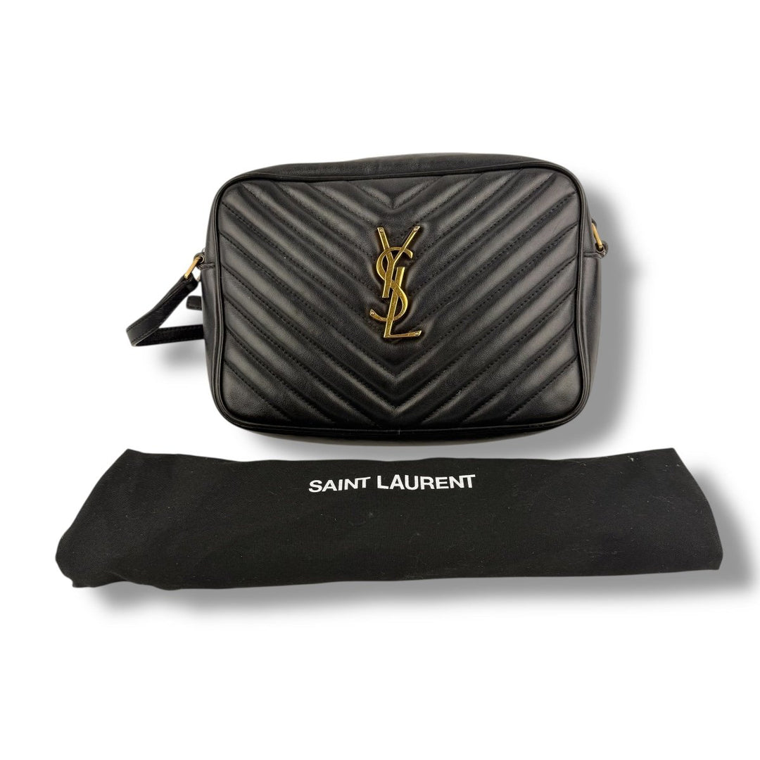 Saint Laurent Medium YSL Black Lou Black Quilted Leather Crossbody Handbag - Lux Central