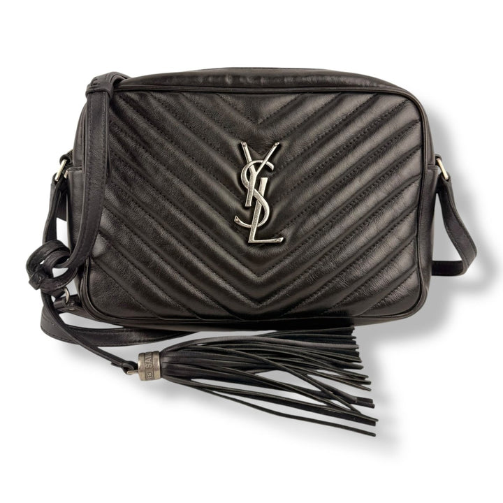 Saint Laurent Medium YSL Black Lou Black Quilted Leather Crossbody Handbag - Lux Central
