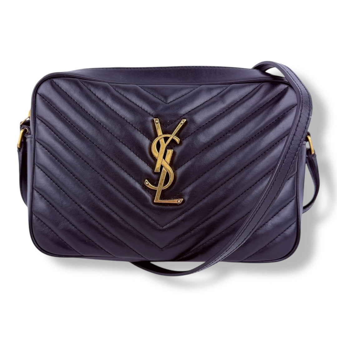 Saint Laurent Medium YSL Black Lou Black Quilted Leather Crossbody Handbag - Lux Central