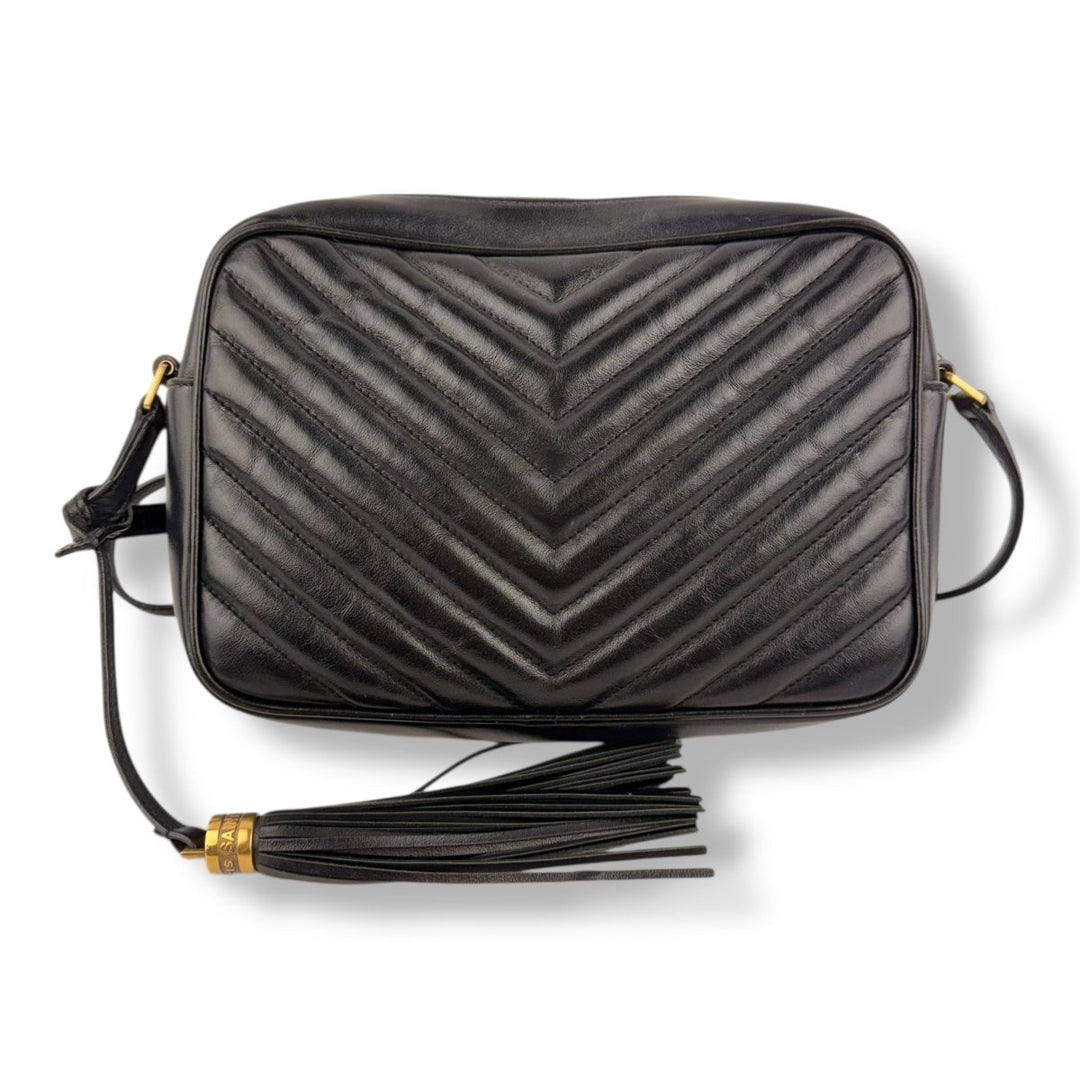 Saint Laurent Medium YSL Black Lou Black Quilted Leather Crossbody Handbag - Lux Central
