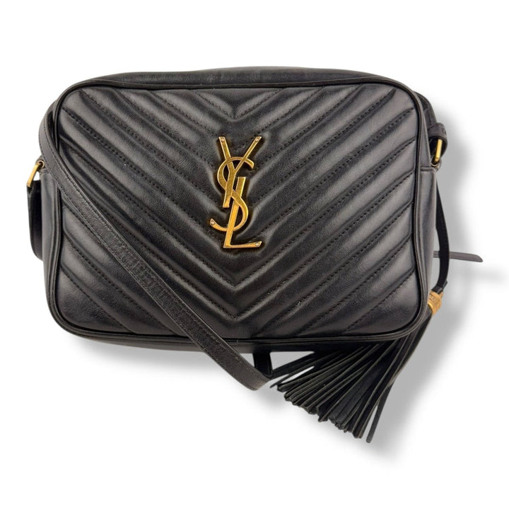 Saint Laurent Medium YSL Black Lou Black Quilted Leather Crossbody Handbag - Lux Central