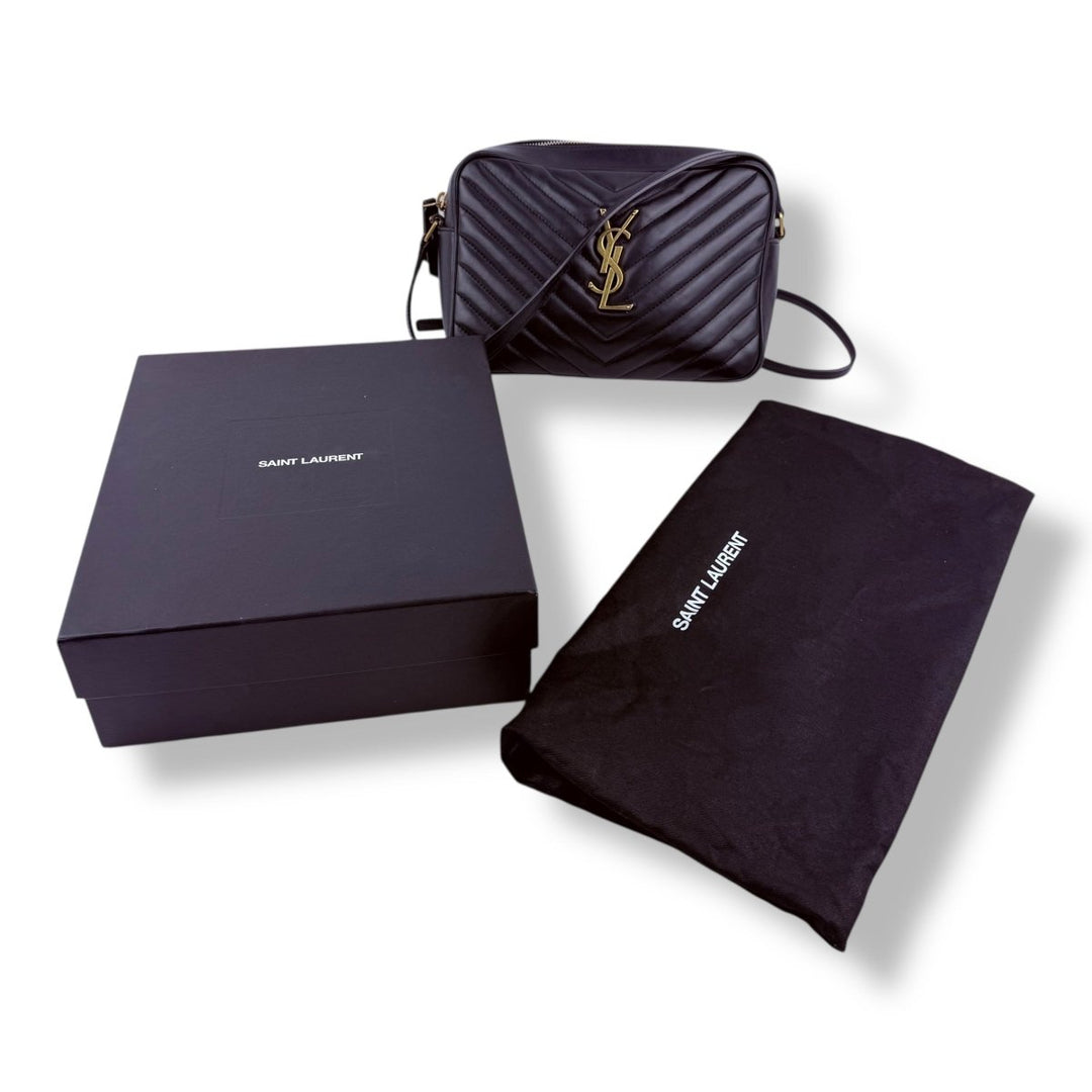 Saint Laurent Medium YSL Black Lou Black Quilted Leather Crossbody Handbag - Lux Central