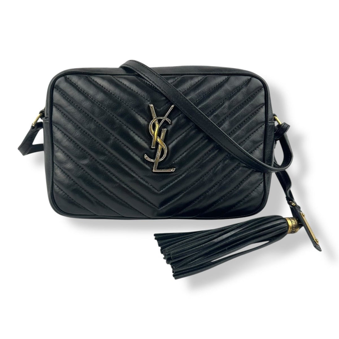 Saint Laurent Medium YSL Black Lou Black Quilted Leather Crossbody Handbag - Lux Central