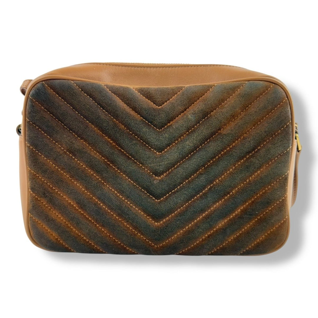 Saint Laurent Medium YSL Brown/Tan Lou Camera Suede/Leather Crossbody Handbag - Lux Central