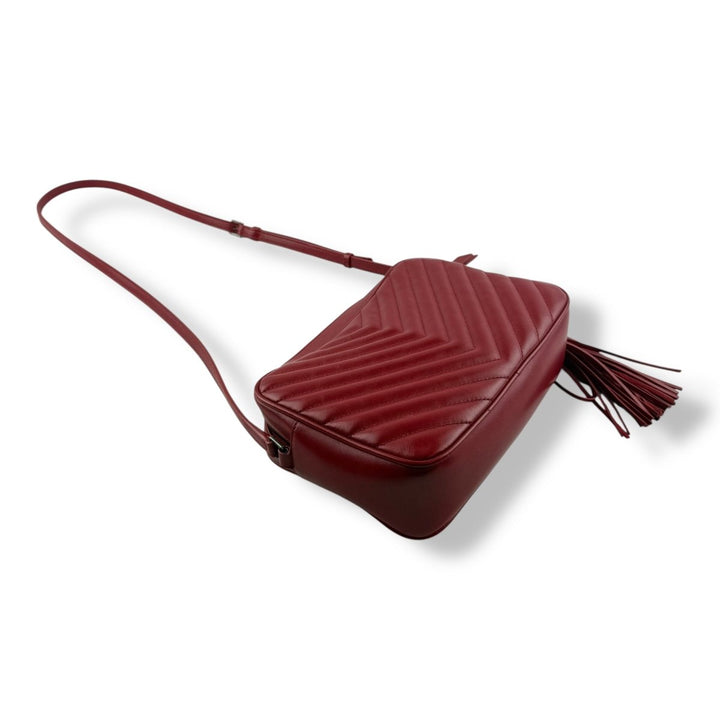 Saint Laurent Medium YSL Red Lou Quilted Leather Crossbody Handbag - Lux Central