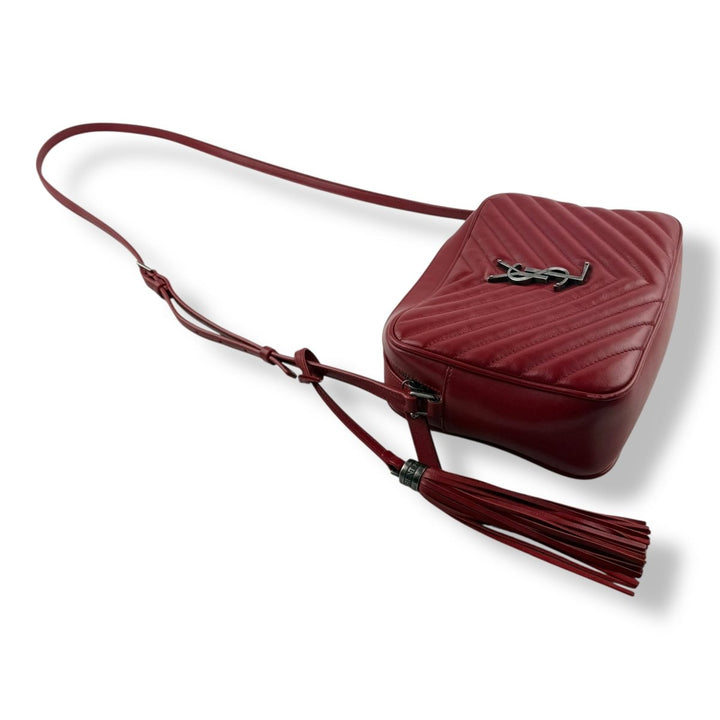 Saint Laurent Medium YSL Red Lou Quilted Leather Crossbody Handbag - Lux Central