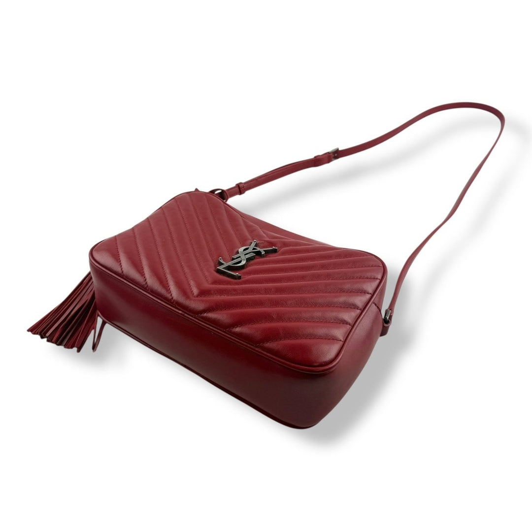 Saint Laurent Medium YSL Red Lou Quilted Leather Crossbody Handbag - Lux Central