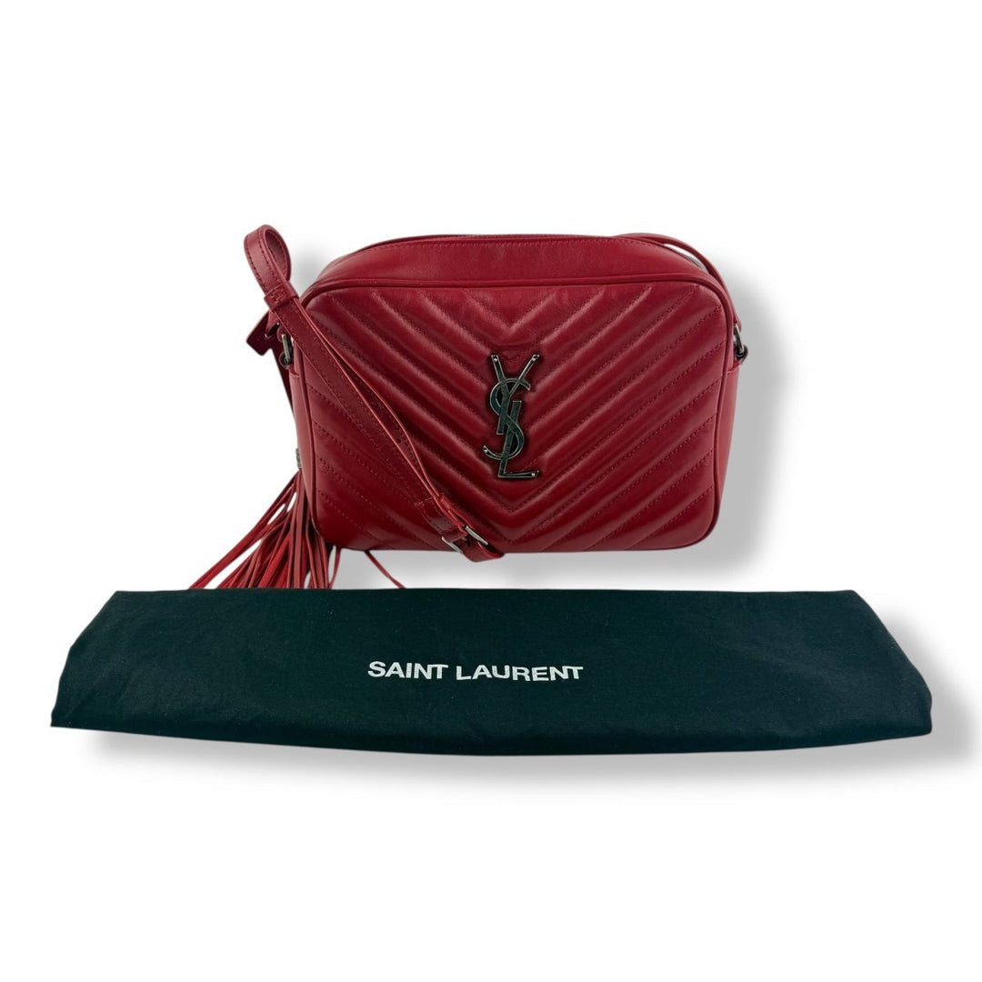 Saint Laurent Medium YSL Red Lou Quilted Leather Crossbody Handbag - Lux Central