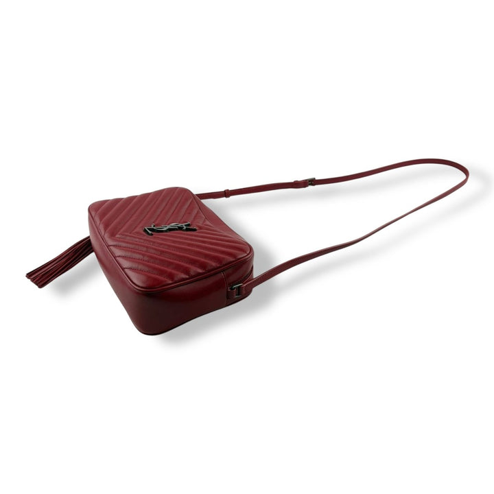 Saint Laurent Medium YSL Red Lou Quilted Leather Crossbody Handbag - Lux Central