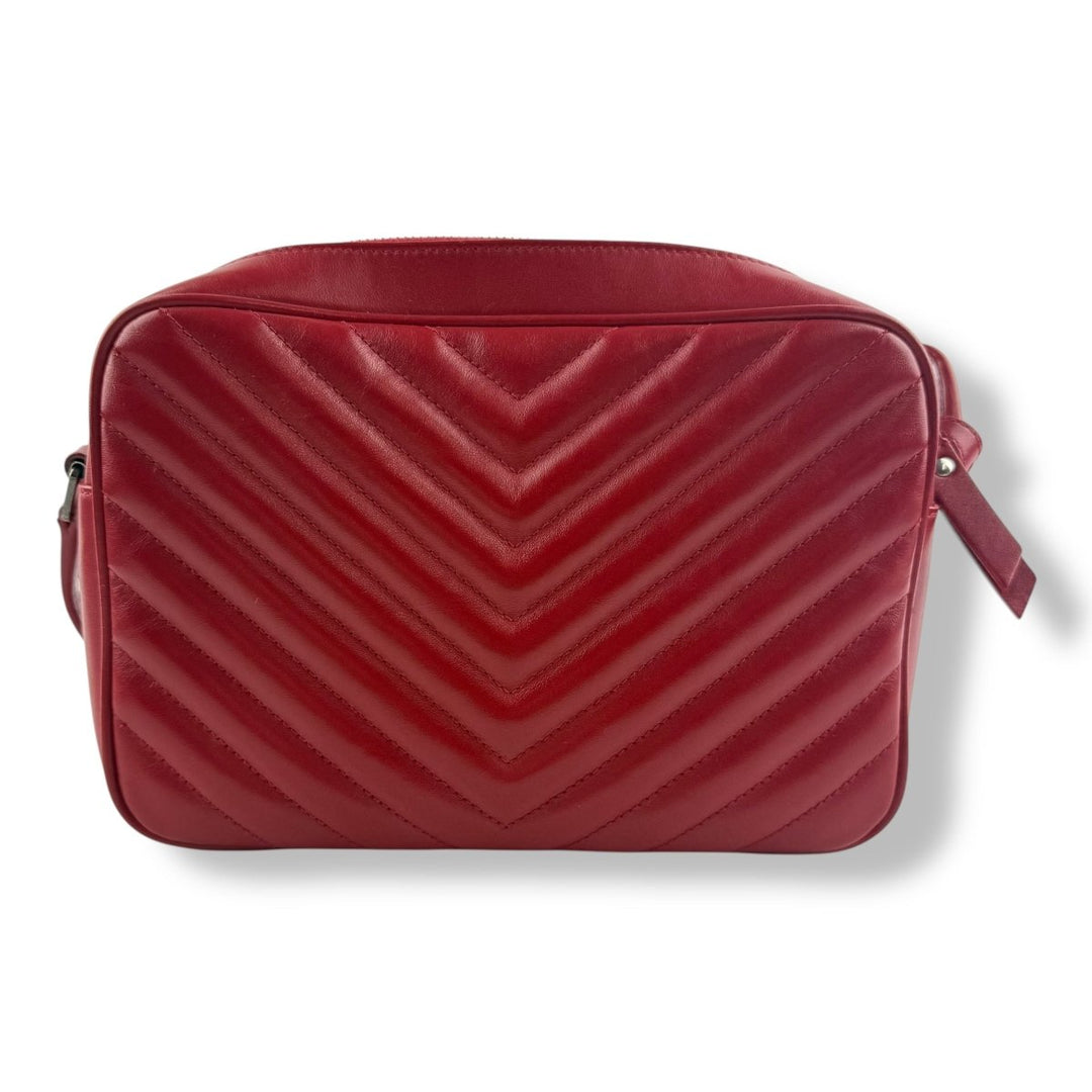 Saint Laurent Medium YSL Red Lou Quilted Leather Crossbody Handbag - Lux Central