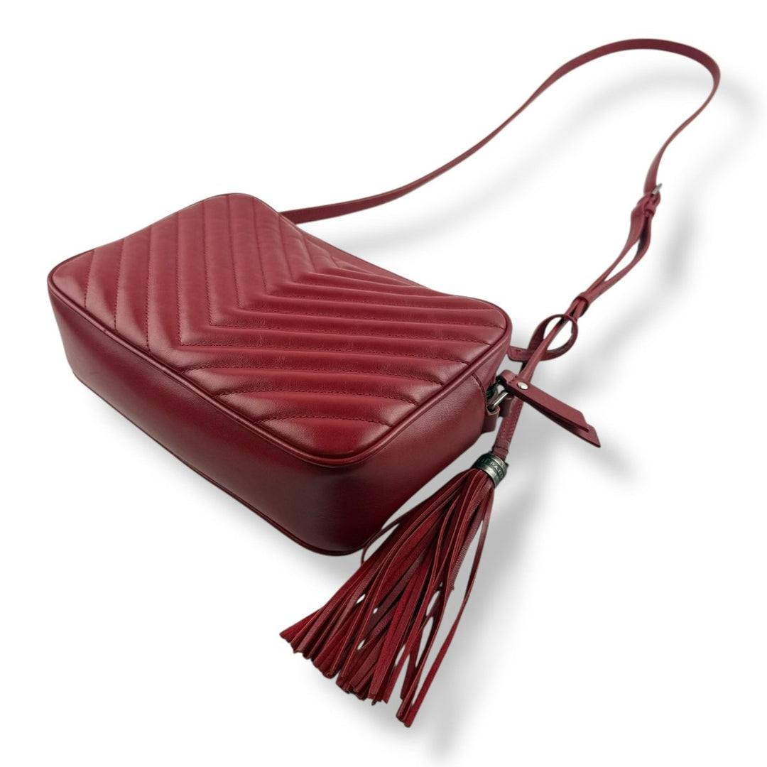 Saint Laurent Medium YSL Red Lou Quilted Leather Crossbody Handbag - Lux Central