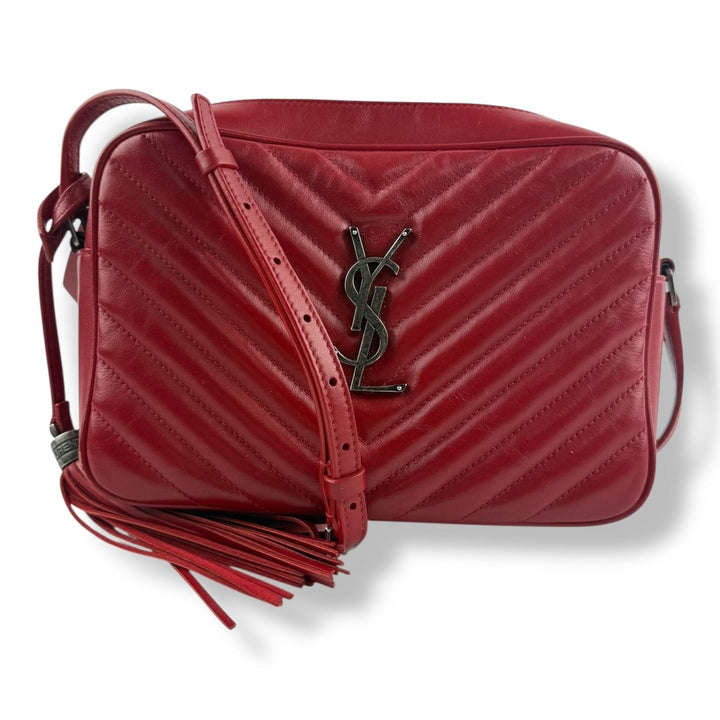 Saint Laurent Medium YSL Red Lou Quilted Leather Crossbody Handbag - Lux Central
