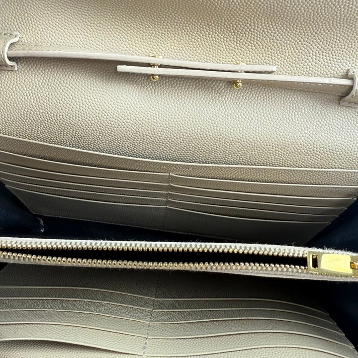 Saint Laurent YSL Beige Leather Wallet On Chain Handbag - Lux Central