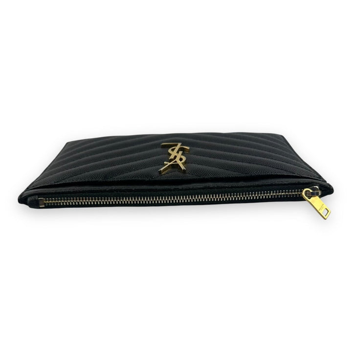 Saint Laurent YSL Black Cassandre Matalesse Leather Clutch Pouch - Lux Central