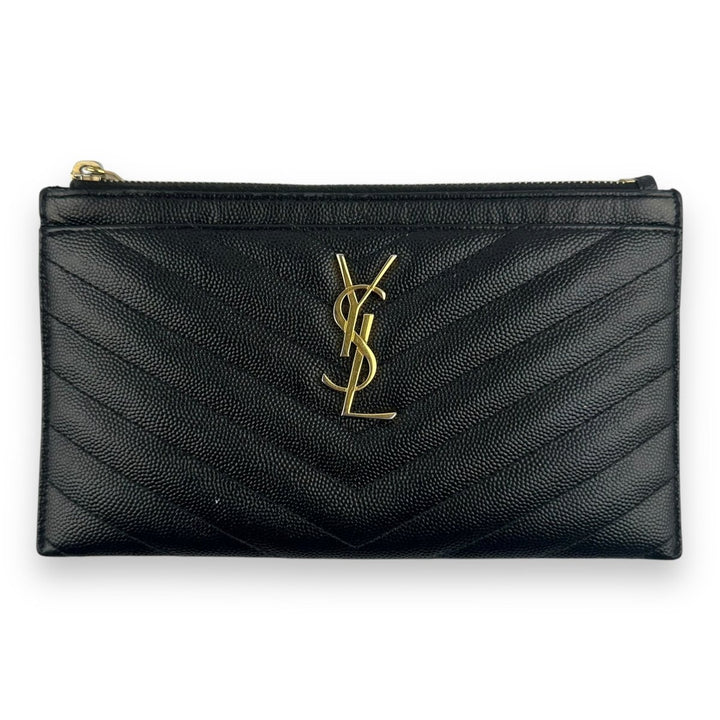 Saint Laurent YSL Black Cassandre Matalesse Leather Clutch Pouch - Lux Central