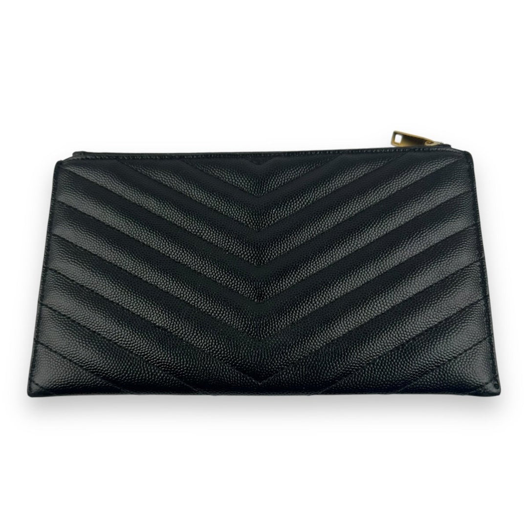 Saint Laurent YSL Black Cassandre Matalesse Leather Clutch Pouch - Lux Central