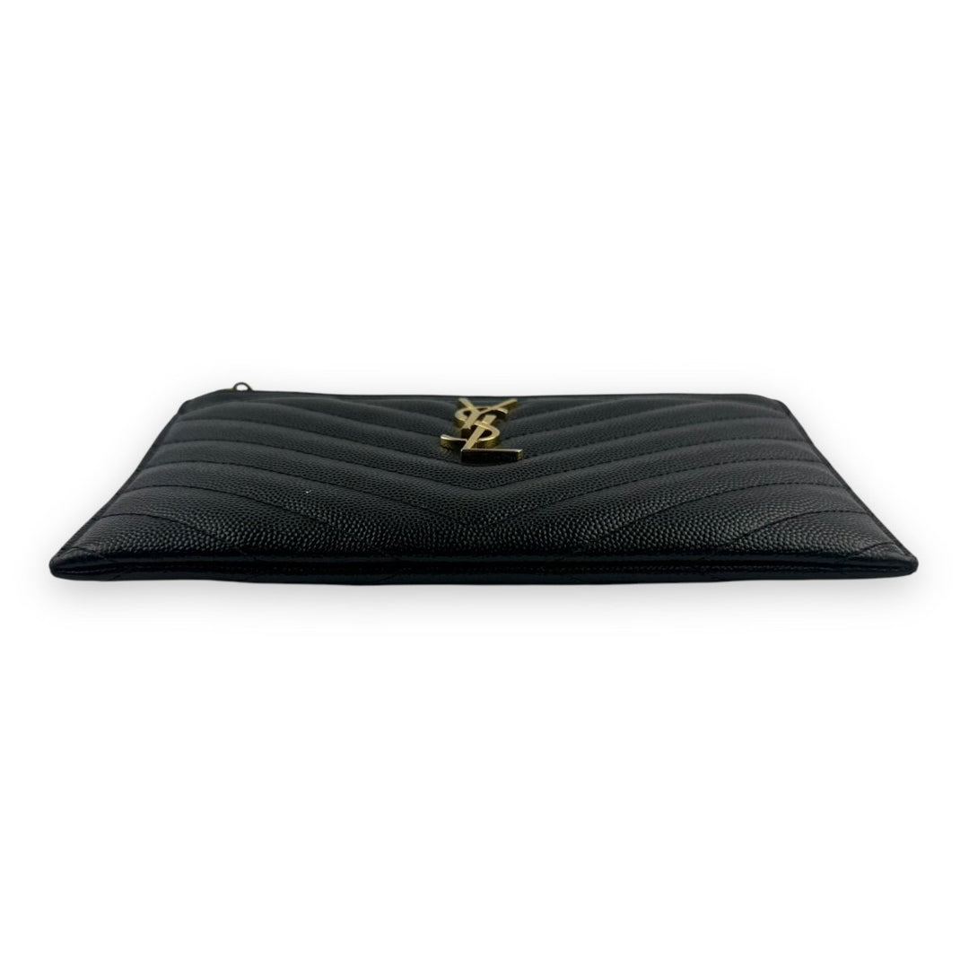 Saint Laurent YSL Black Cassandre Matalesse Leather Clutch Pouch - Lux Central