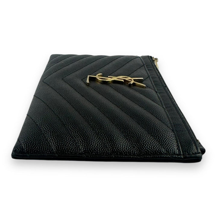 Saint Laurent YSL Black Cassandre Matalesse Leather Clutch Pouch - Lux Central