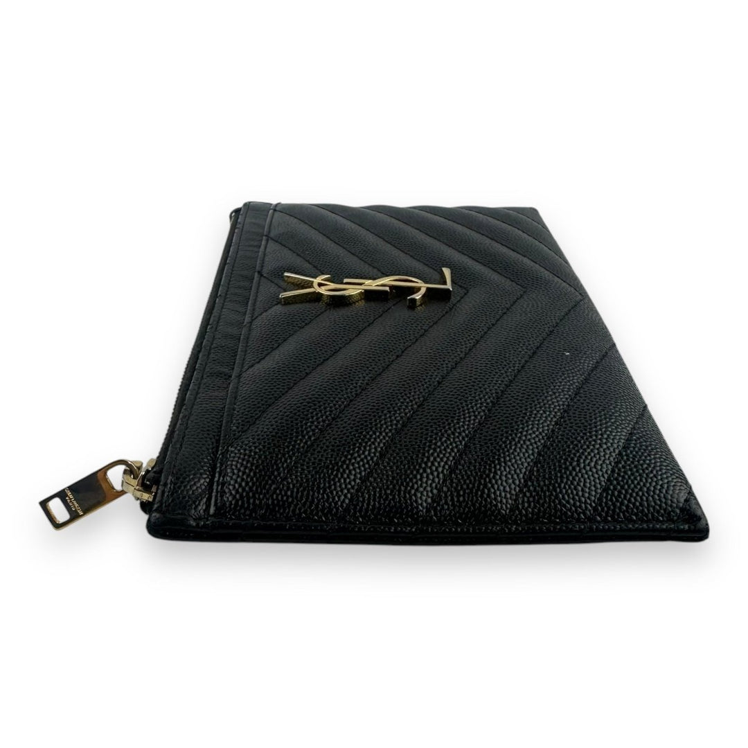 Saint Laurent YSL Black Cassandre Matalesse Leather Clutch Pouch - Lux Central