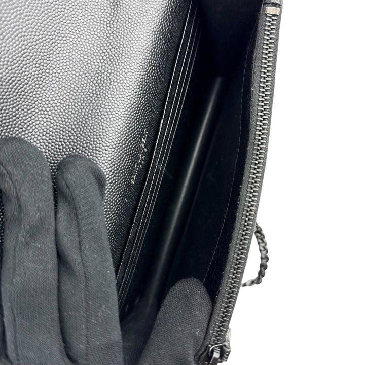 Saint Laurent YSL Black Envelope Leather Wallet On Chain Handbag - Lux Central