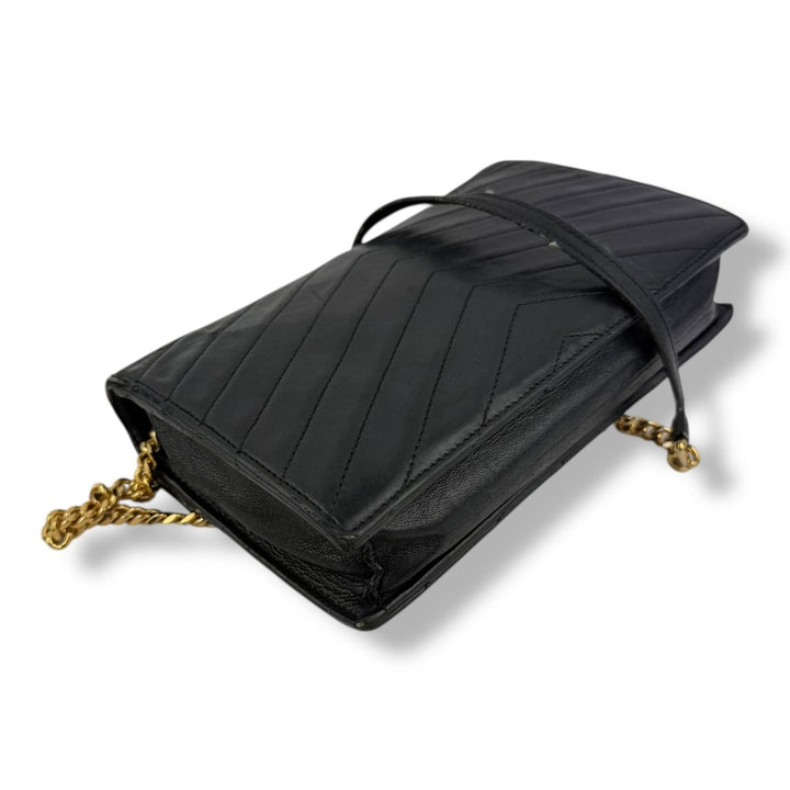 Saint Laurent YSL Black Envelope Leather Wallet On Chain Handbag - Lux Central