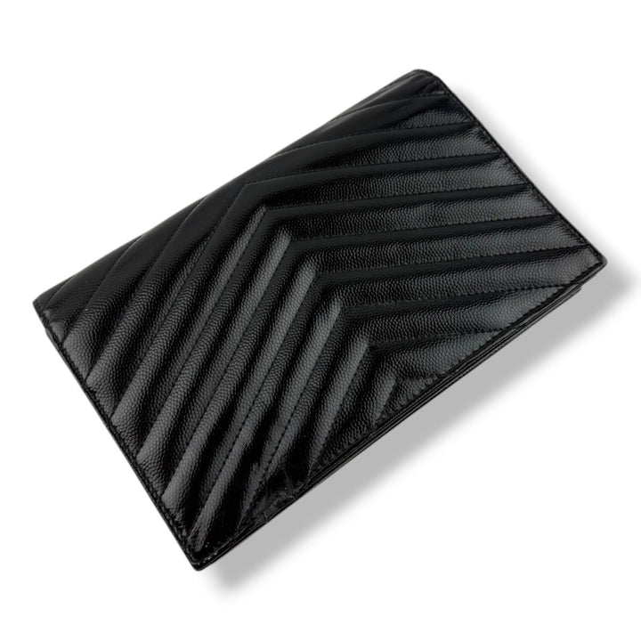 Saint Laurent YSL Black Envelope Leather Wallet On Chain Handbag - Lux Central