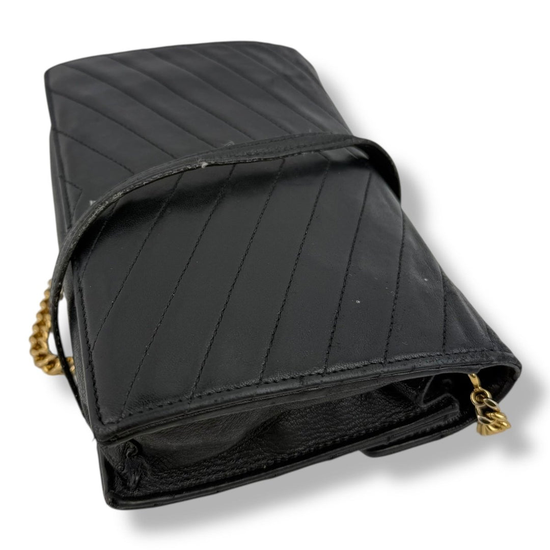 Saint Laurent YSL Black Envelope Leather Wallet On Chain Handbag - Lux Central