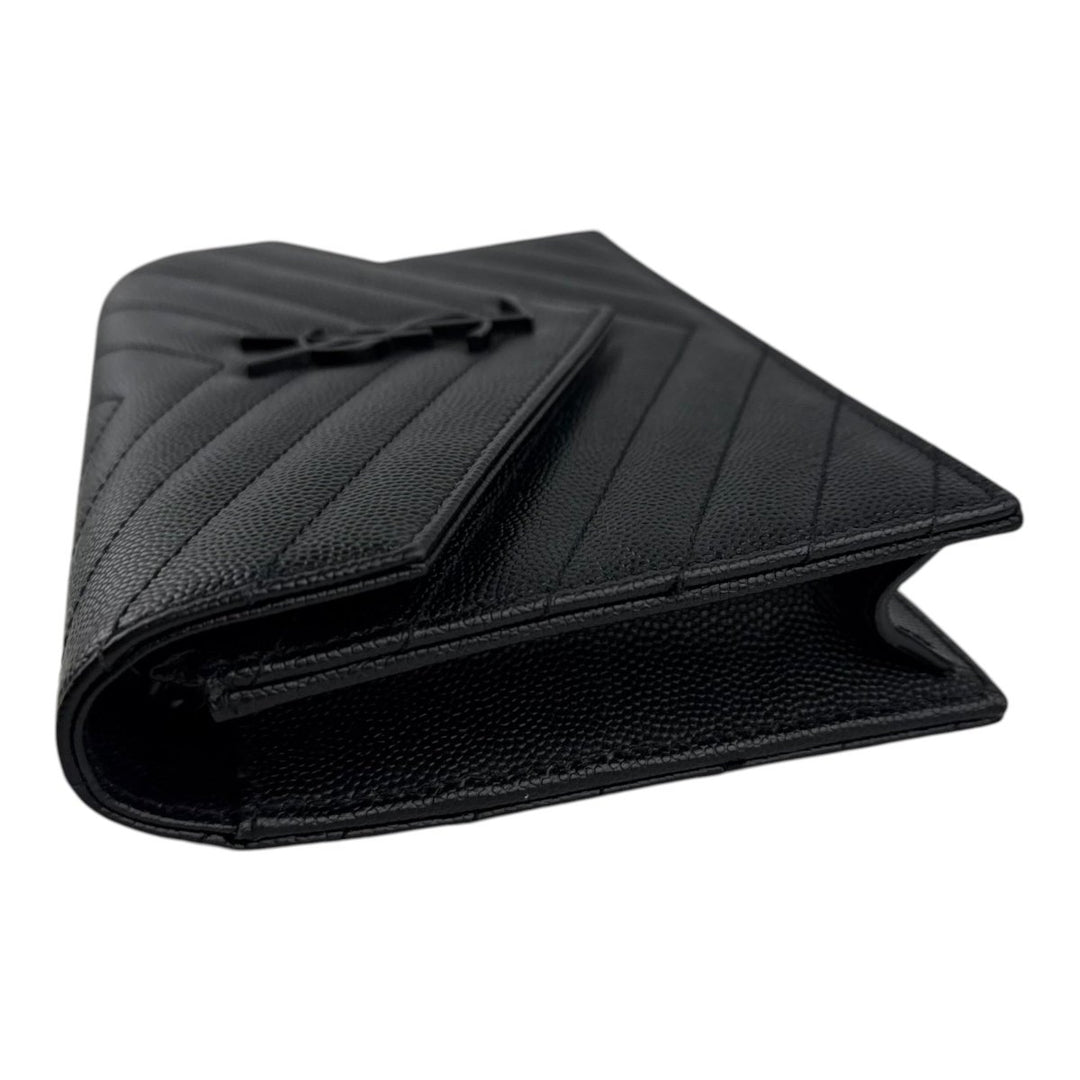 Saint Laurent YSL Black Envelope Leather Wallet On Chain Handbag - Lux Central