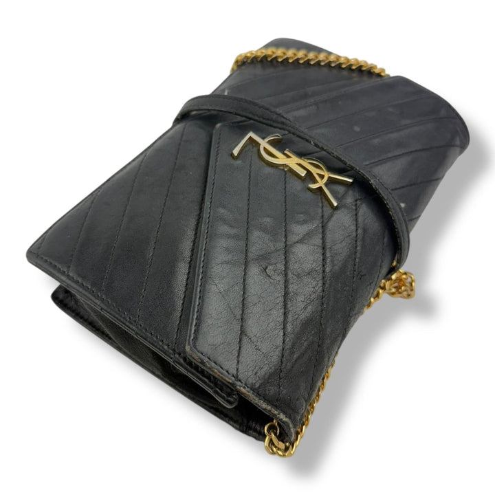 Saint Laurent YSL Black Envelope Leather Wallet On Chain Handbag - Lux Central