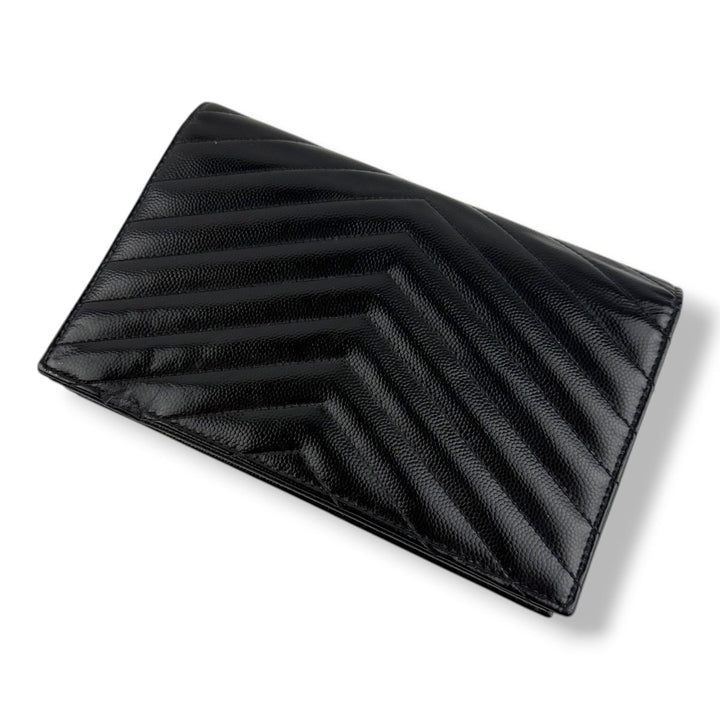 Saint Laurent YSL Black Envelope Leather Wallet On Chain Handbag - Lux Central