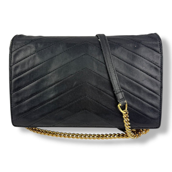 Saint Laurent YSL Black Envelope Leather Wallet On Chain Handbag - Lux Central
