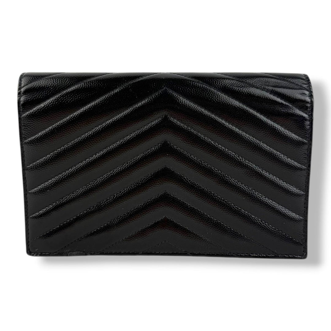 Saint Laurent YSL Black Envelope Leather Wallet On Chain Handbag - Lux Central