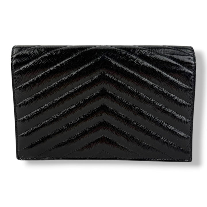 Saint Laurent YSL Black Envelope Leather Wallet On Chain Handbag - Lux Central