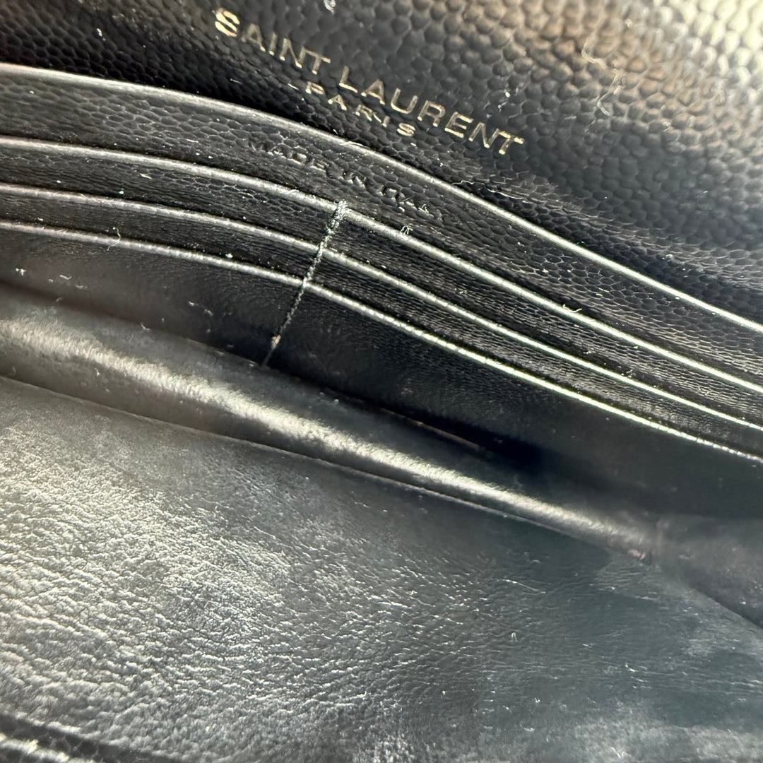 Saint Laurent YSL Black Envelope Leather Wallet On Chain Handbag - Lux Central