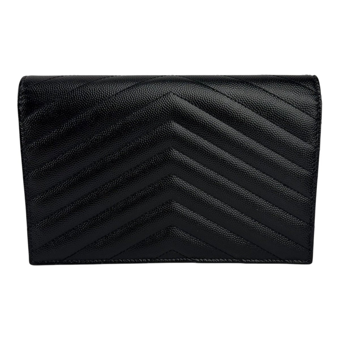Saint Laurent YSL Black Envelope Leather Wallet On Chain Handbag - Lux Central