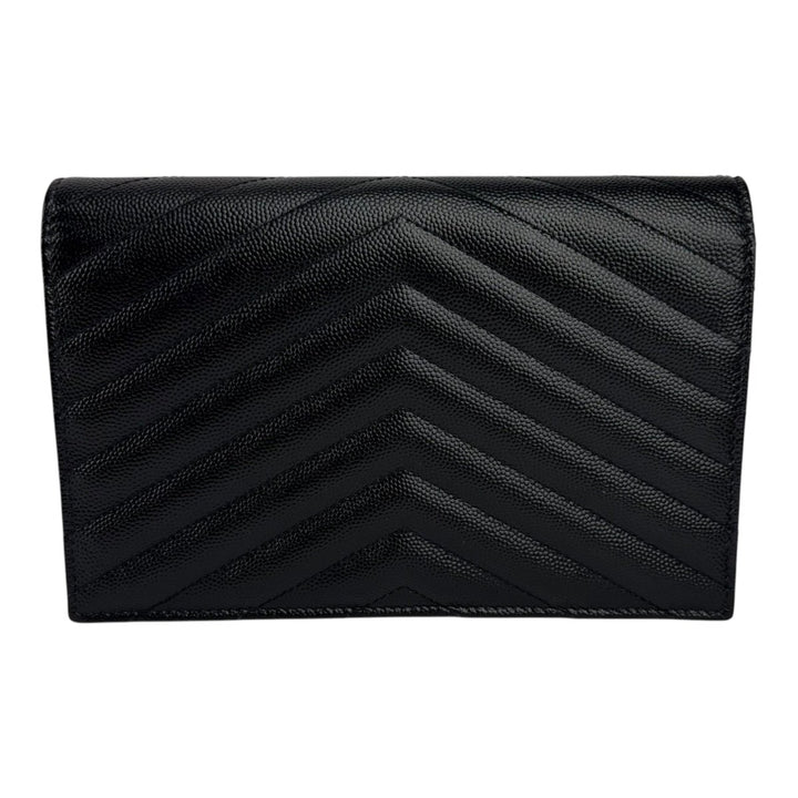 Saint Laurent YSL Black Envelope Leather Wallet On Chain Handbag - Lux Central