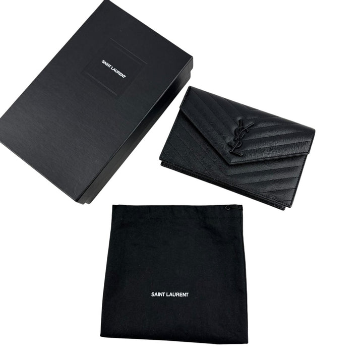 Saint Laurent YSL Black Envelope Leather Wallet On Chain Handbag - Lux Central