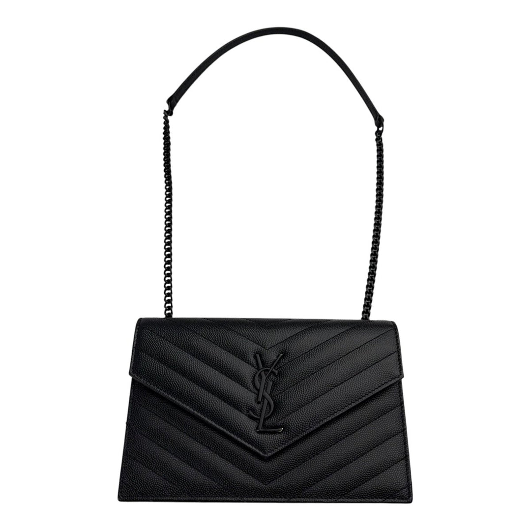 Saint Laurent YSL Black Envelope Leather Wallet On Chain Handbag - Lux Central