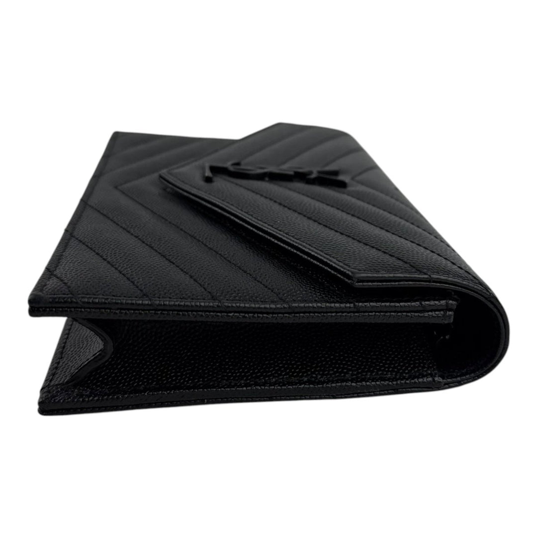Saint Laurent YSL Black Envelope Leather Wallet On Chain Handbag - Lux Central