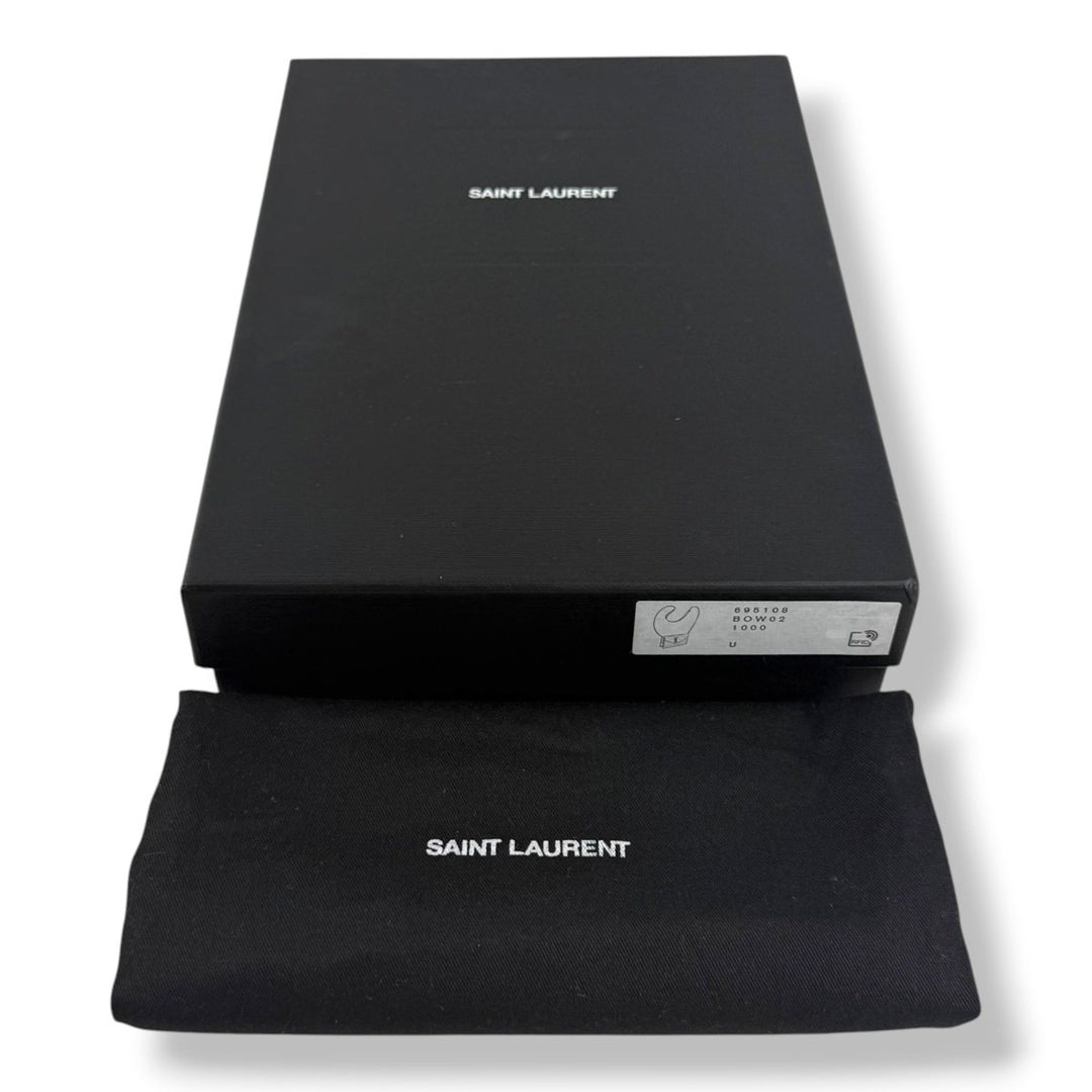 Saint Laurent YSL Black Grained Envelope Leather Wallet On Chain Handbag - Lux Central