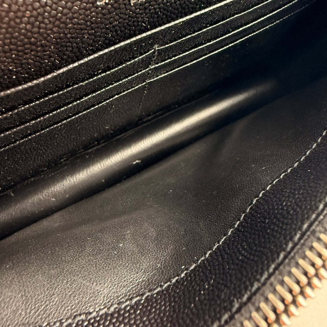 Saint Laurent YSL Black Grained Envelope Leather Wallet On Chain Handbag - Lux Central