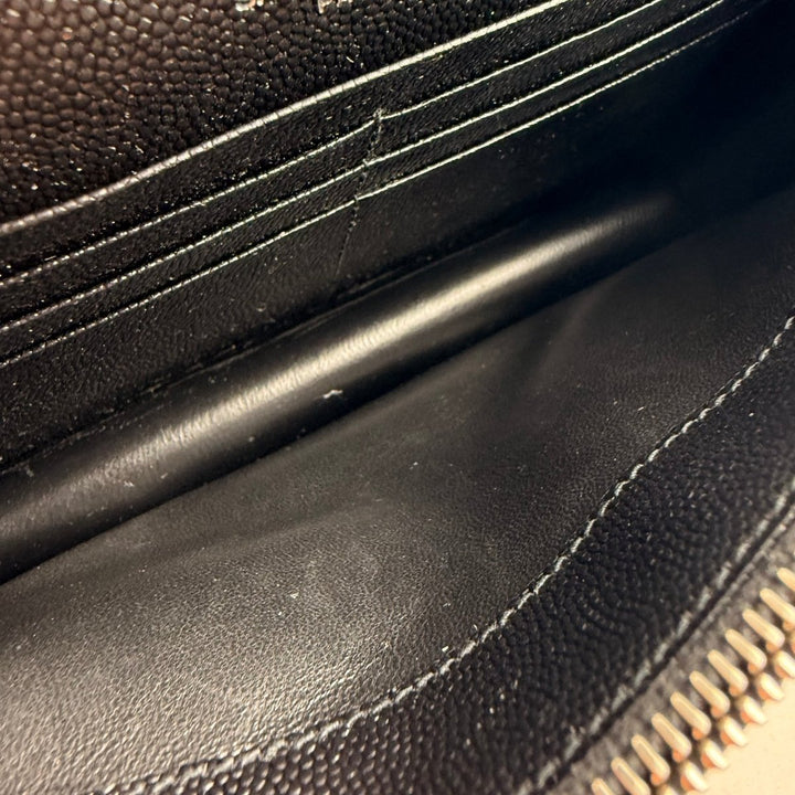 Saint Laurent YSL Black Grained Envelope Leather Wallet On Chain Handbag - Lux Central